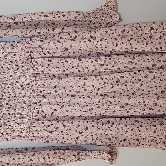 Aura Boho Floral Midi Dress Smocked Fit&Flare Long Sleeve Romantic Fluence Sz L - Picture 5 of 16